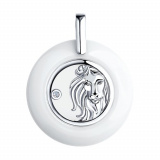 Серебряная подвеска со знаком зодиака «Лев» с фианитом и керамиком