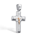 Серебряная православная подвеска крестик с бриллиантом