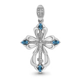 Серебряная православная подвеска крестик с голубым топазом