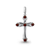 Серебряная православная подвеска крестик с гранатом