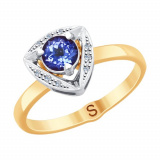 Золотое кольцо с 2 и более бриллиантами и танзанитами