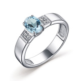 Серебряное кольцо с голубым топазом и фианитом