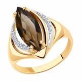 Золотое кольцо с раухтопазом и фианитом