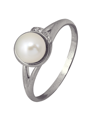 Серебряное кольцо с жемчугом и фианитом