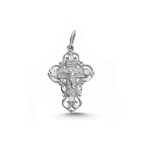 Серебряная православная подвеска крестик с фианитом