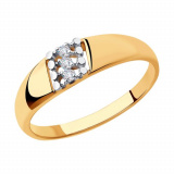 Кольцо из золота с алмазной гранью с фианитами