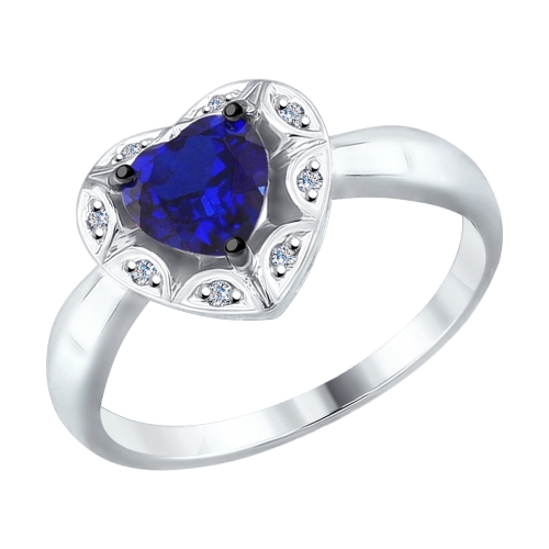 Кольцо из белого золота с бриллиантами и синим корунд (синт.)