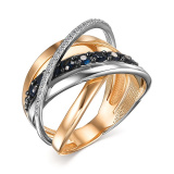 Золотое кольцо с 2 и более бриллиантами и сапфирами