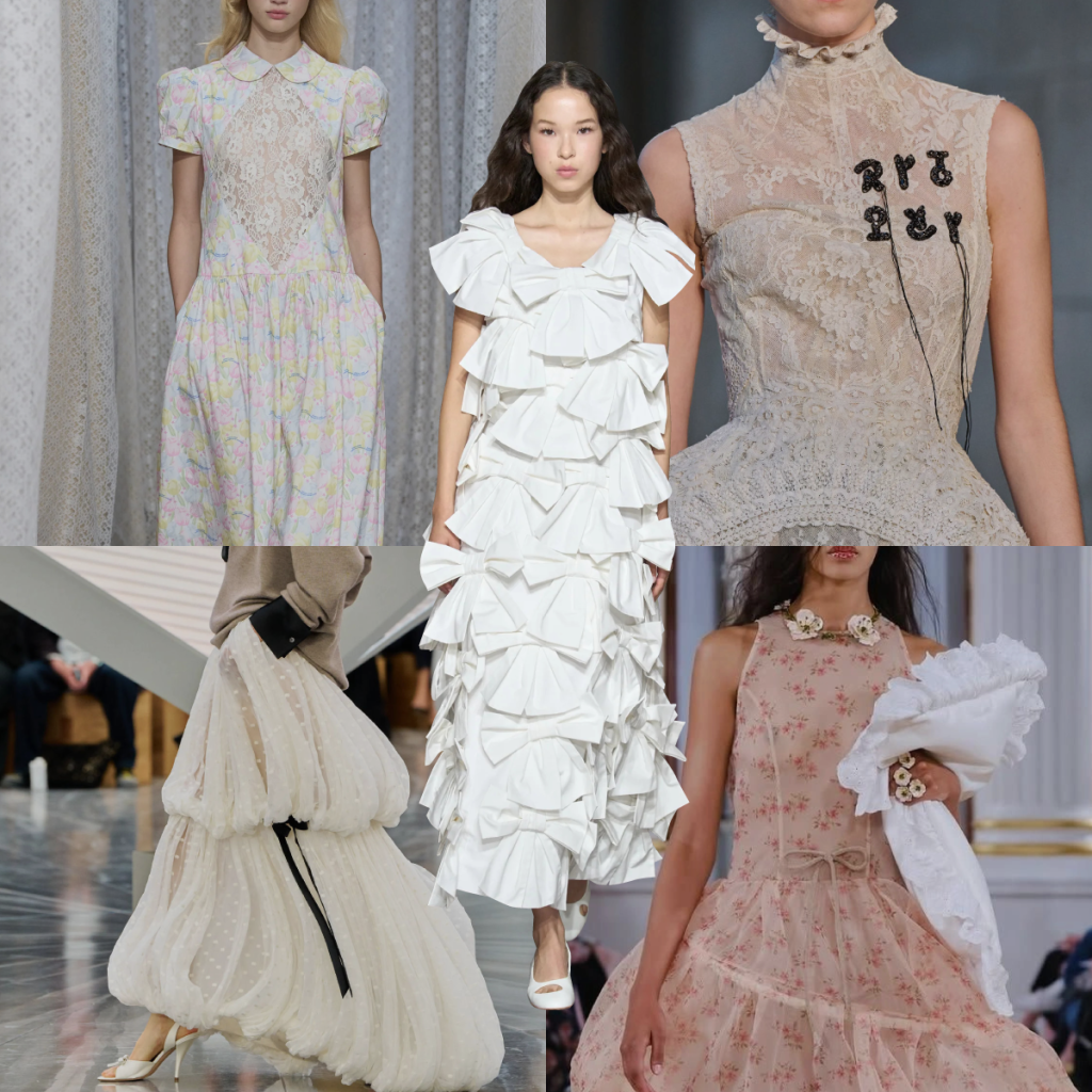 Наивная эстетика 2026 — бантики, кружево, флоральные мотивы, polka dot