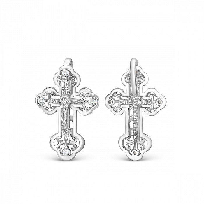 Серебряная православная подвеска крестик с фианитом