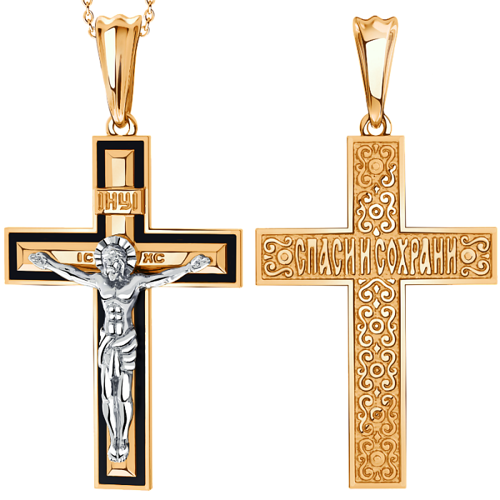 Золотая православная подвеска крестик с эмалью