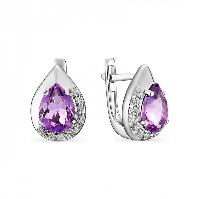 Серебряные серьги с аметистом и фианитом
