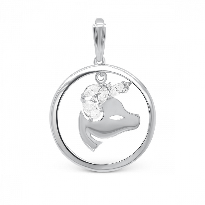 Серебряная подвеска со знаком зодиака «овен» с фианитом