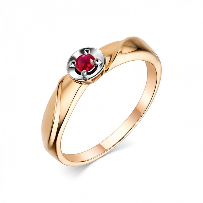 Золотое кольцо с рубином в форме сердца