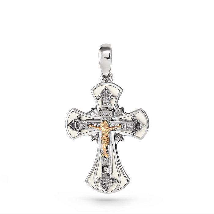 Серебряная православная подвеска крестик с эмалью