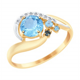 Кольцо из золота с голубыми и синим топазами и фианитами