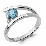 Серебряное кольцо с голубым топазом и фианитом