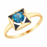 Золотое кольцо с голубым топазом и фианитом