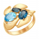 Кольцо из золота с голубым и синими топазами